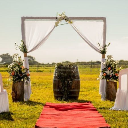 outdoor ceremony canopy and altar
