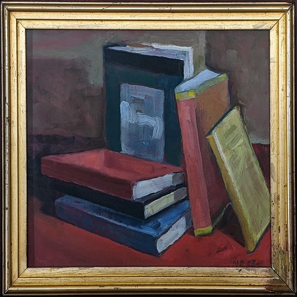 Some Of My Best Friends - painting of books by Nancy Phelps